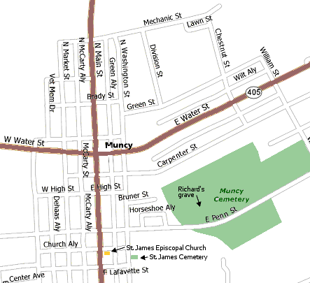 muncy pa, St. James Episcopal Episcopal Church, cemetery, map